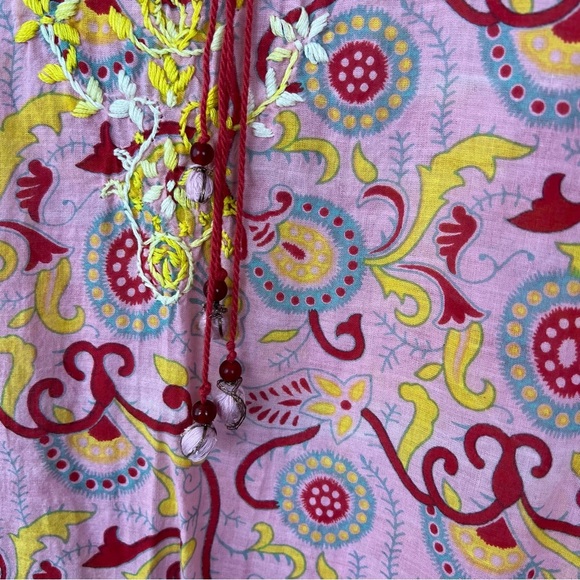 Vintage Y2k Lucky Brand Embroidered Boho Paisley Cotton Top - Picture 4 of 8
